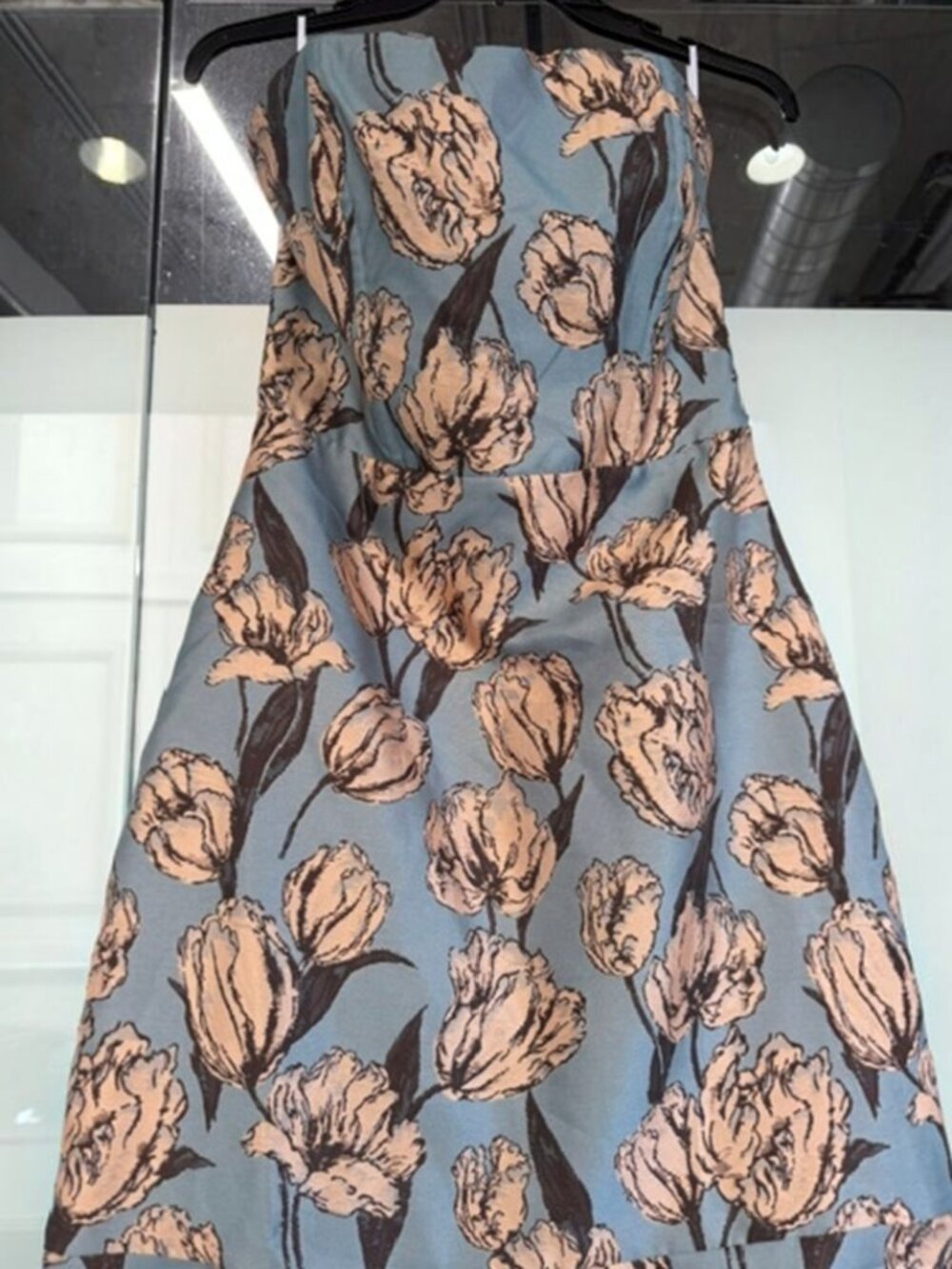 Lulus Gowning Around Slate Blue Floral Jacquard Strapless Maxi Dress NWT - Picture 12 of 15